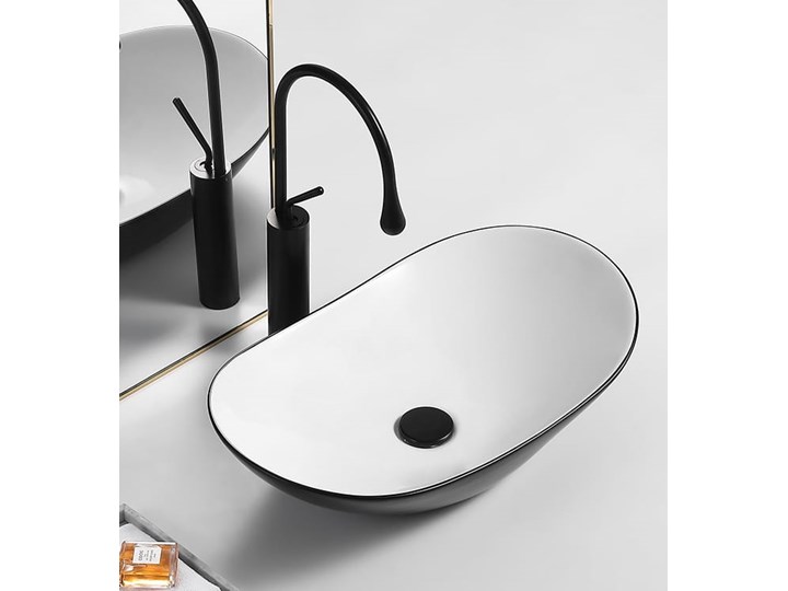 VELDMAN UMYWALKA CERAMICZNA NABLATOWA ZUZAN BIAŁO-CZARNA Meblowe Szerokość 61 cm Owalne Ceramika Kolor Biały Nablatowe Kolor Czarny