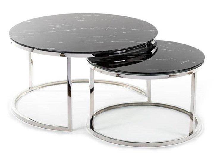 Komplet stolików Treze Silver Black Zestaw stolików Szkło Styl Minimalistyczny Stal Metal Wysokość 43 cm Kolor Srebrny