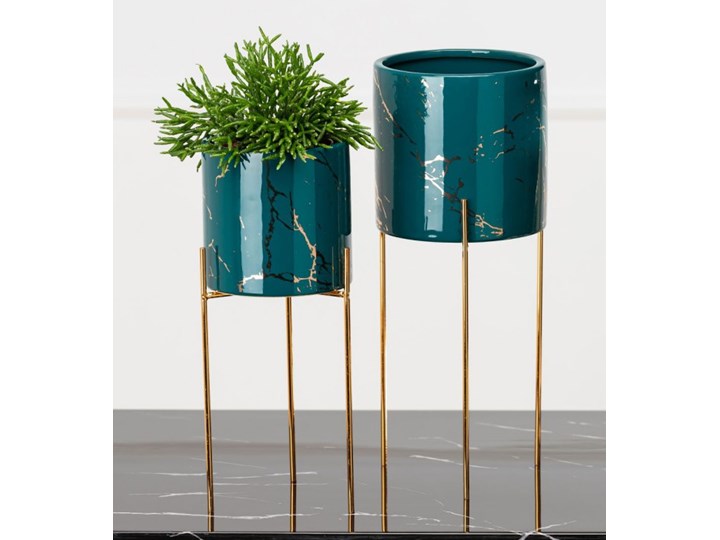 Doniczka Nila Green 27,5 cm Ceramika Metal Kolor Zielony