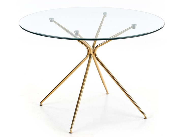 Szklany okrągły stół 110x110 na złotych nogach glamour RONDO transparentny Halmar Szkło Długość 110 cm Stal Szerokość 110 cm Kolor Przezroczysty
