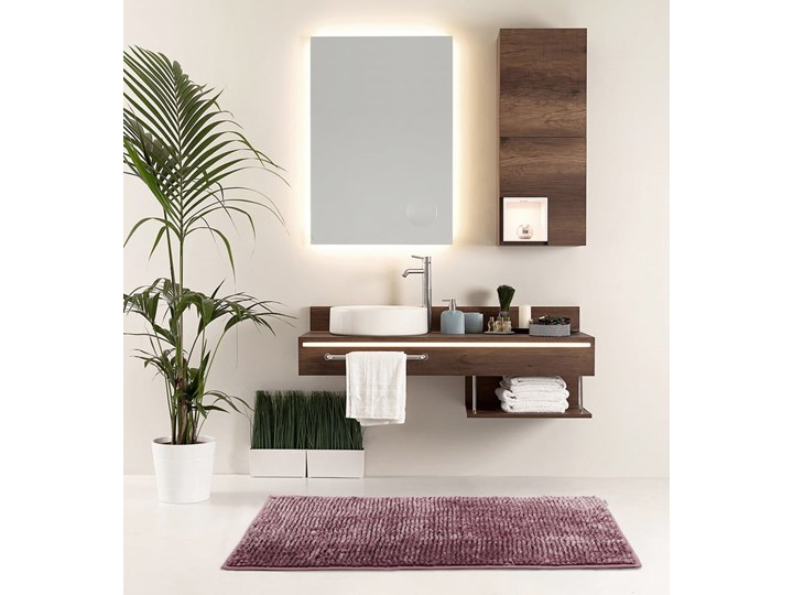 Fioletowy dywanik łazienkowy AmeliaHome Bati, 70x120 cm Prostokątny Poliester Kategoria Dywaniki łazienkowe