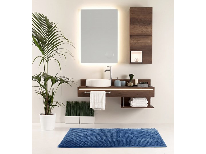 Ciemnoniebieski dywanik łazienkowy AmeliaHome Bati, 50x70 cm Poliester Prostokątny Kategoria Dywaniki łazienkowe