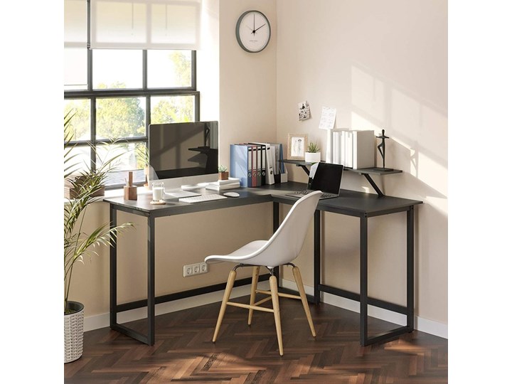 SELSEY Biurko narożne Ramizu 140x130 cm z nadstawką czarne Biurko z nadstawką Szerokość 140 cm Stal Styl Vintage Płyta MDF Styl Industrialny