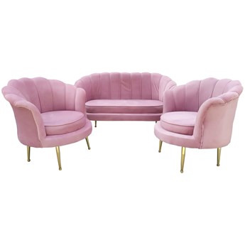 Sofa muszelka + dwa fotele muszelki ELIF  różowy / OUTLET