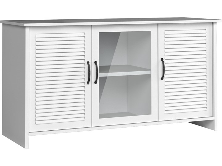 Komoda Orient - Kolor: Biały/Szkło 128.4x82x42.5 Głębokość 43 cm Z szafkami Z witrynami Płyta MDF Kategoria Komody