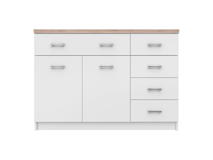 Komoda Top Mix - Kolor: Biały/Dąb Sonoma 120x85x33 Płyta MDF Styl Nowoczesny Drewno Z witrynami Styl Skandynawski