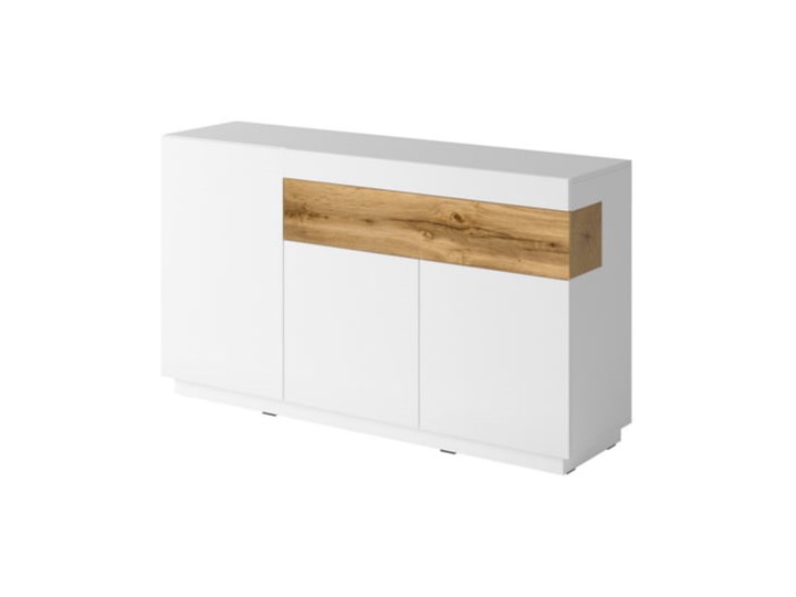 Komoda Silke - Kolor: Biały/Biały Połysk/Dąb Wotan 150x85x40 Drewno Płyta MDF Pomieszczenie Salon