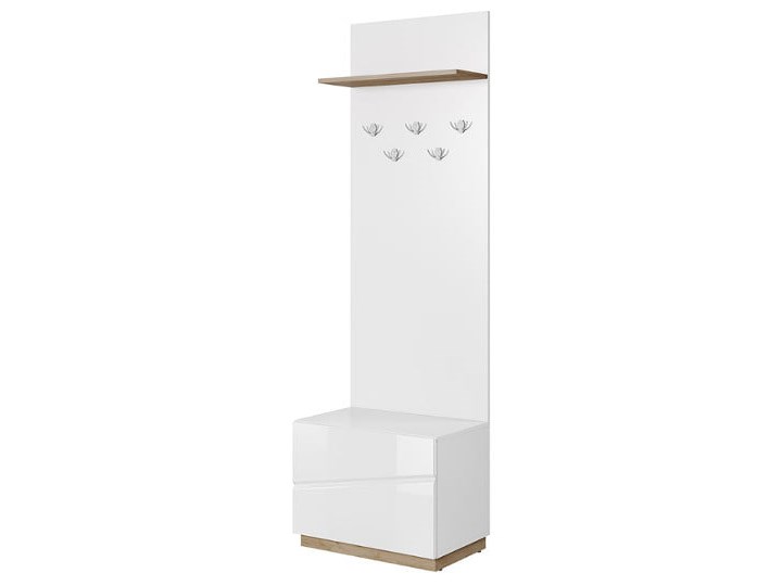 Szafka na buty z wieszakami Futura - Kolor: Biały/Biały Połysk 60x191x37 Płyta laminowana Płyta meblowa Płyta MDF Pomieszczenie Przedpokój Drewno Kategoria Szafki i regały