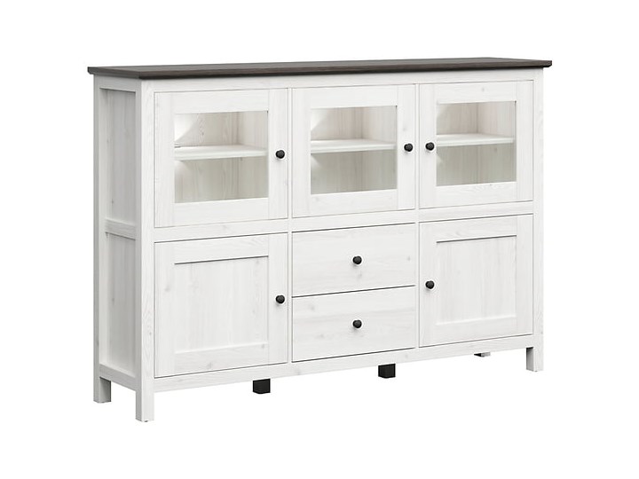 Nowoczesna komoda z przeszklonymi drzwiami do salonu Hesen 186x126x44 Głębokość 44 cm Szerokość 186 cm Z witrynami Wysokość 126 cm Styl Nowoczesny