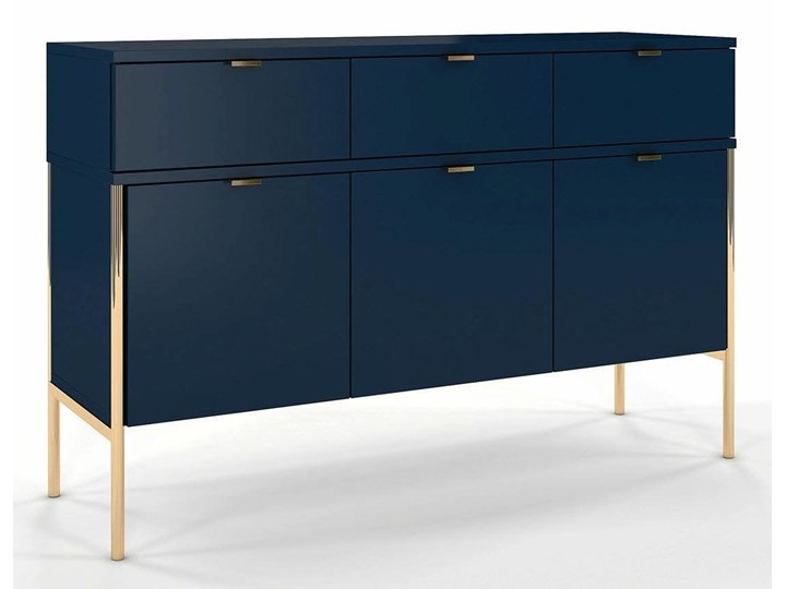 Elegancka granatowa komoda do salonu Polka na złotych nóżkach 120x78.2x37 Szerokość 120 cm Płyta MDF Kategoria Komody Kolor Granatowy