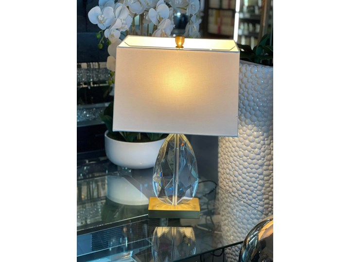Lampa stołowa złoto biała / kryształ CARAT 64 wys. Metal Lampa z kloszem Wysokość 64 cm Styl Glamour