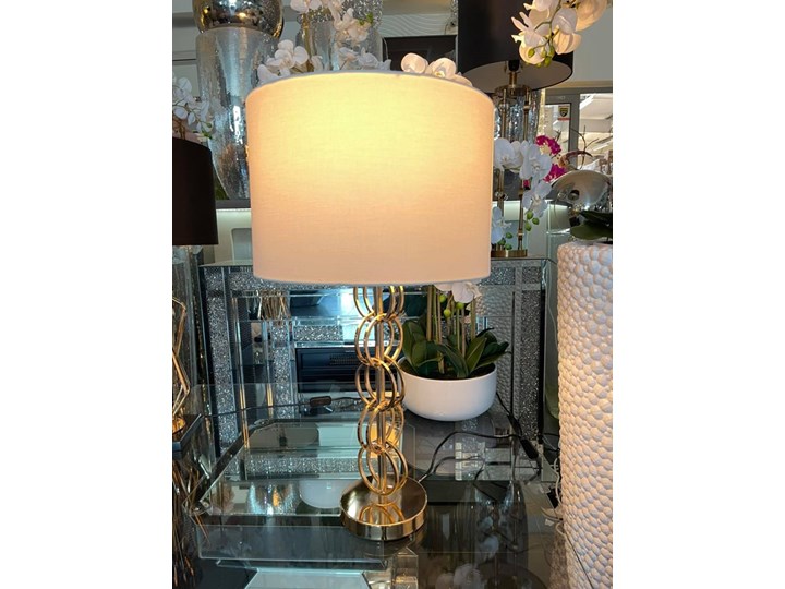 Lampa stołowa złoto biała /  Donna 66 wys. Styl Glamour Wysokość 66 cm Metal Lampa z kloszem Kolor Biały