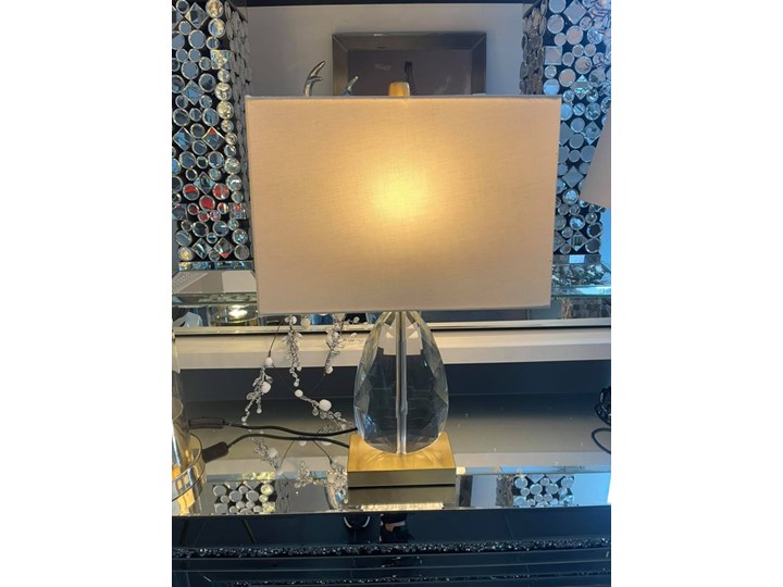Lampa stołowa złoto biała / kryształ CARAT 64 wys. Wysokość 64 cm Kolor Biały Metal Lampa z kloszem Styl Glamour