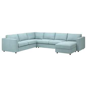 IKEA VIMLE Narożna sofa rozkł. 5o z szezl, Saxemara jasnoniebieski, Wysokość łóżka: 53 cm