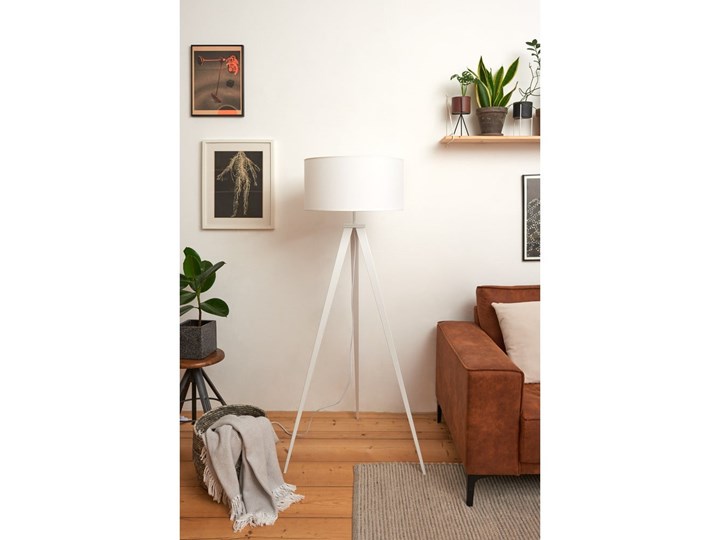 Lampa stojąca z białymi metalowymi nogami i białym kloszem loomi.design Kiki Tkanina Lampa z kloszem Styl Nowoczesny