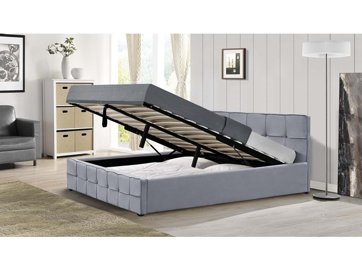 ŁÓŻKO Z MATERACEM TAPICEROWANE 140X200 SFG004 WELUR POPIEL