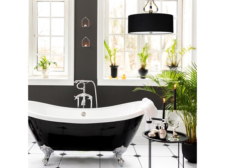 Romantyczna lampa wisząca (czarna, chrom) sufitowa do łazienki sypialni salonu (G9 3x4W) Elstead (Falmouth) Tworzywo sztuczne Tkanina Lampa z abażurem Metal Stal Styl Glamour