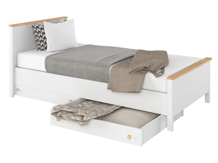 Łóżko z materacem Story - Kolor: Biały/Dąb Nash Rozmiar materaca 90x200 cm Kategoria Łóżka do sypialni