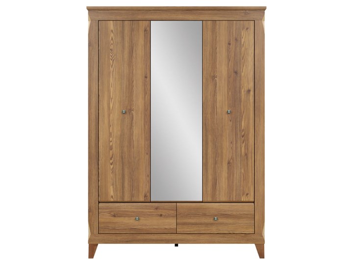 Szafa Bergen - Kolor: Modrzew Sibiu Złoty 144x202x63 Płyta laminowana Szerokość 144 cm Wysokość 202 cm Płyta MDF Głębokość 63 cm Metal Pomieszczenie Garderoba