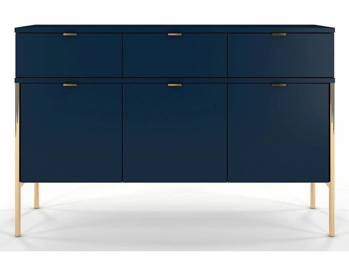 Elegancka granatowa komoda do salonu Polka na złotych nóżkach 120x78.2x37 Płyta MDF Kategoria Komody Szerokość 120 cm Kolor Granatowy