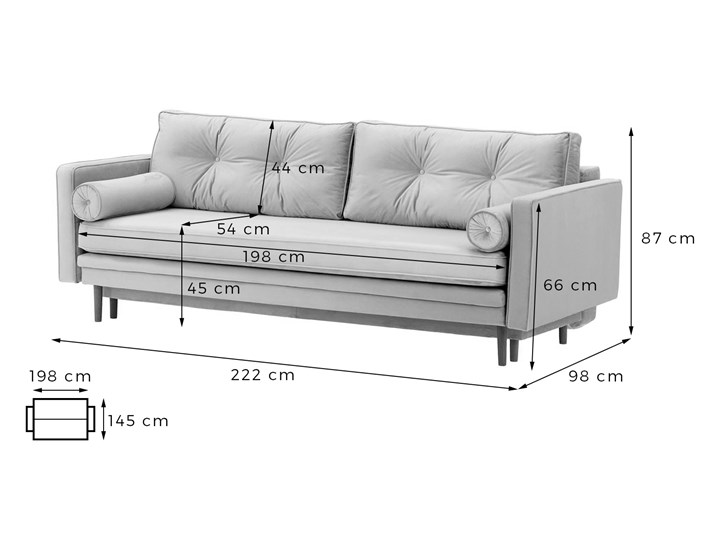 Sofa z funkcją spania i pojemnikiem na pościel Mossa Rozkładanie Rozkładana