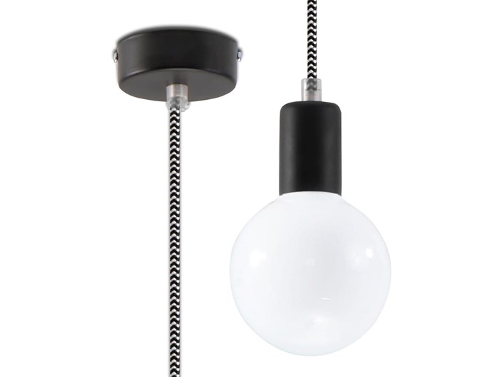 Lampa Wisząca EDISON Czarno-Biała Metal Tkanina Stal Kolor Czarny
