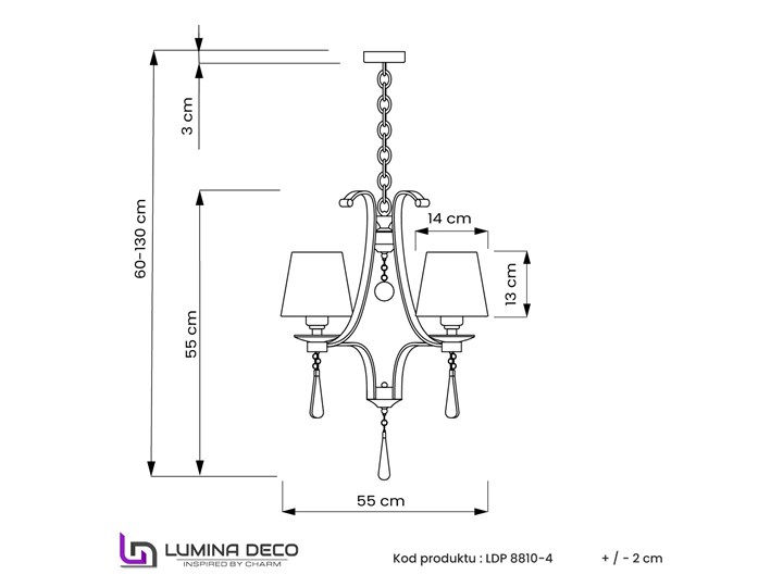 KLASYCZNY ŻYRANDOL KRYSZTAŁOWY VENISIA W4 Chrom Lampa z abażurem Metal Lampa z kryształkami Tkanina Kolor Biały