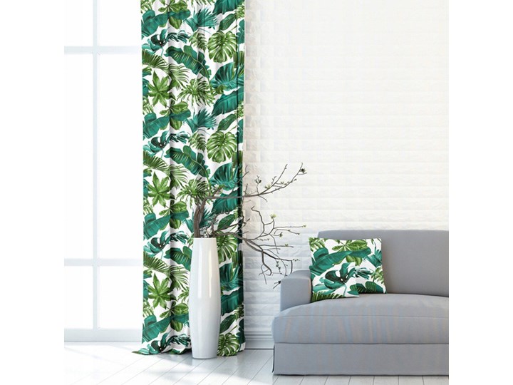 Zasłony zielono turkusowe Liście Monstera na jasnym tle BG-106 32x140 cm Poliester Zasłona zaciemniająca Typ Zasłony gotowe