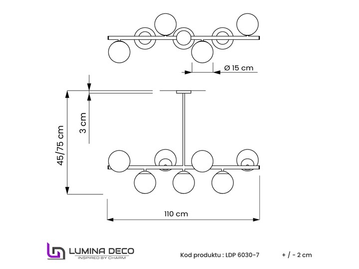 LAMPA WISZĄCA SUFITOWA NOWOCZESNA CZARNA FREDICA W7 LUMINA DECO Szkło Lampa z kloszem Styl Nowoczesny Metal Lampa z abażurem Pomieszczenie Jadalnia