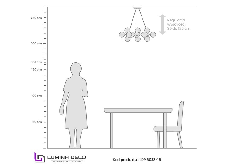 LAMPA WISZĄCA NOWOCZESNA CHROMOWANA MARSIADA W15 LUMINA DECO Pomieszczenie Przedpokój Lampa z kloszem Metal Szkło Lampa z abażurem Pomieszczenie Salon