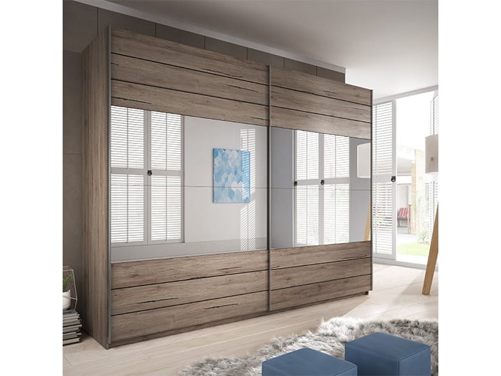 Szafa 220 Galaxy z lustrem Stal Płyta MDF Drewno Metal Lustro Pomieszczenie Sypialnia