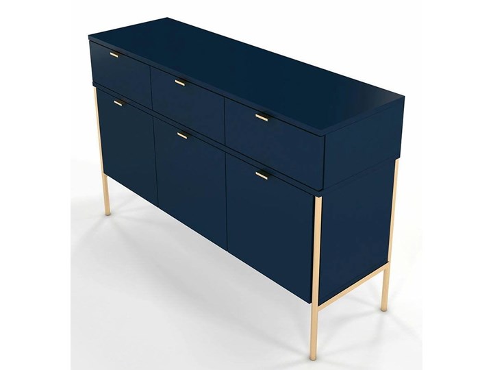Elegancka granatowa komoda do salonu Polka na złotych nóżkach 120x78.2x37 Kategoria Komody Szerokość 120 cm Płyta MDF Kolor Granatowy