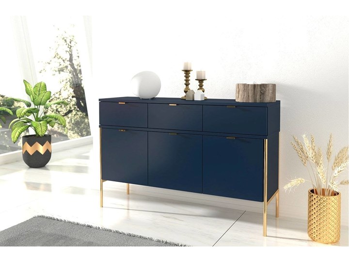 Elegancka granatowa komoda do salonu Polka na złotych nóżkach 120x78.2x37 Płyta MDF Szerokość 120 cm Kategoria Komody