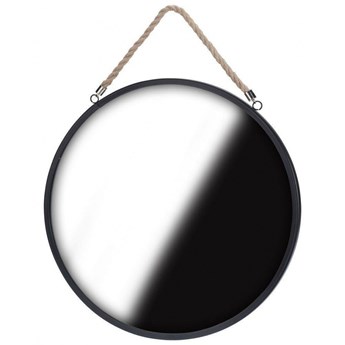 Lustro okrągłe na sznurku pasku czarne loft 41 cm kod: O-510106
