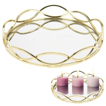 Taca na świece lustrzana okrągła podstawka pod świeczki patera złota metalowa glamour 23 cm kod: O-569169
