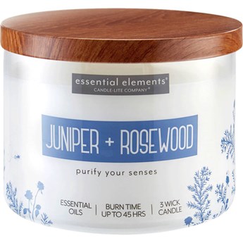 Candle-lite Essential Elements duża sojowa świeca zapachowa w szkle 418 g 14.75 oz z olejkami eterycznymi - Juniper & Rosewood
