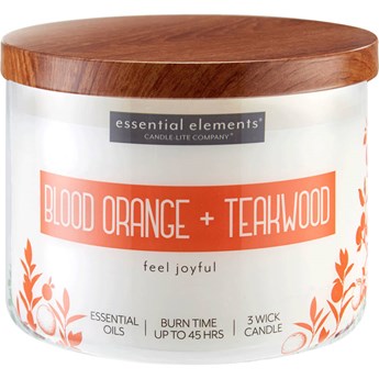 Candle-lite Essential Elements duża sojowa świeca zapachowa w szkle 418 g 14.75 oz z olejkami eterycznymi - Blood Orange & Teakwood
