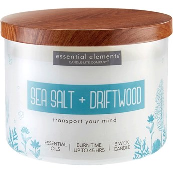 Candle-lite Essential Elements duża sojowa świeca zapachowa w szkle 418 g 14.75 oz z olejkami eterycznymi - Sea Salt & Driftwood