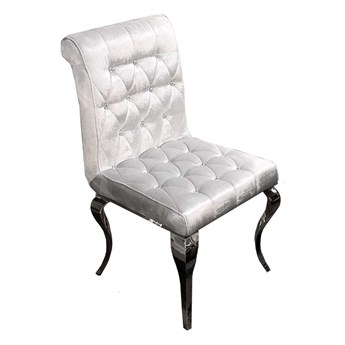 Pikowane kryształkami srebrne aksamitne krzesło 51x43x93 cm FT174