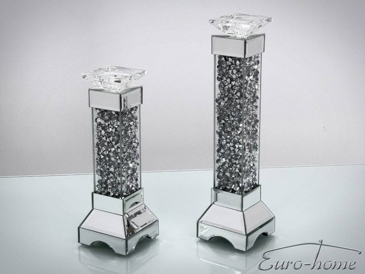 Lustrzany świecznik x kryształkami 12x12x35 cm TMZ146 Kolor Srebrny