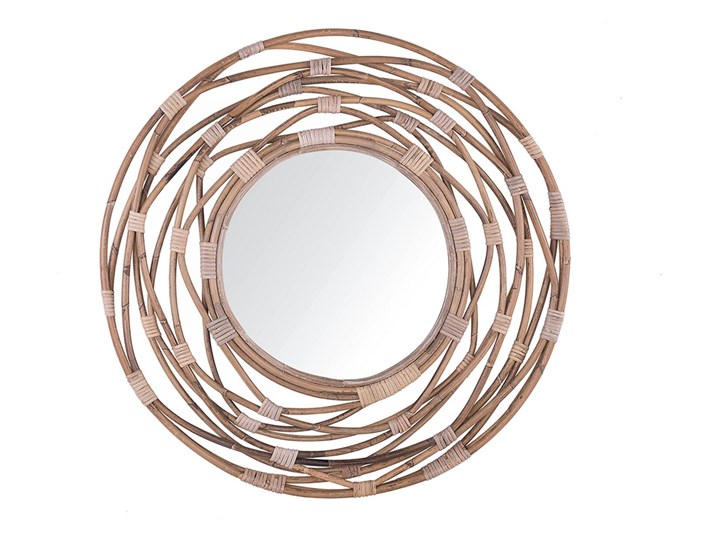 Beliani Lustro ścienne piaskowe rattanowe ø 75 cm dekoracyjne korytarz boho Okrągłe Lustro z ramą Styl Rustykalny Pomieszczenie Salon