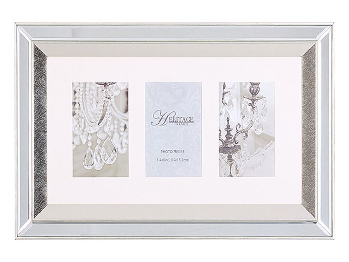 Beliani Multiramka srebrna lustrzana 32 x 50 cm na zdjęcia 3 fotografie 10 x 15 cm kolaż wisząca Kolor Srebrny