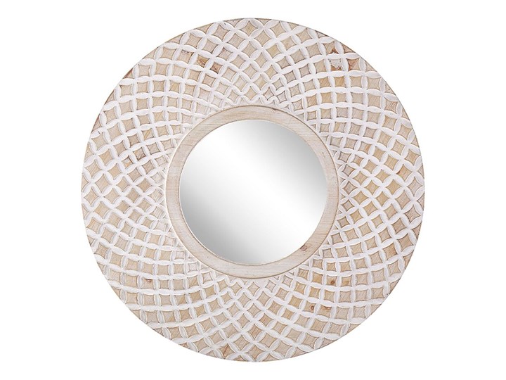 Beliani Lustro ścienne jasne drewno okrągłe 60 cm ręcznie wykonane geometryczny wzór marokańska koniczyna boho rustykalne Lustro z ramą Kolor Szary