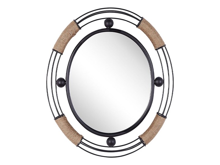 Beliani Lustro ścienne jasne drewno okrągłe 60 cm ręcznie wykonane geometryczna rama rustykalne Lustro z ramą Kolor Szary