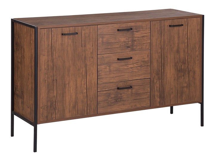 Beliani Komoda ciemne drewno czarna rama szuflady industrialny salon Płyta MDF Głębokość 39 cm Szerokość 123 cm Z szafkami i szufladami Kolor Czarny