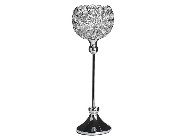 Beliani Świecznik srebrny metalowy kryształowy lampion na nóżce na tealight 27 cm elegancka dekoracja stołu komody ozdoba styl glamour Szkło Świeca Kategoria Świeczniki i świece