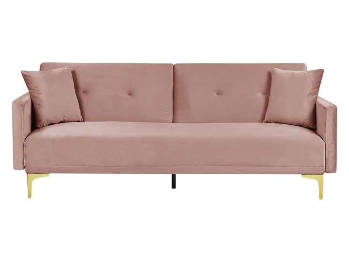 Beliani Sofa rozkładana 3-osobowa różowa welurowa pikowana z poduszkami metalowe nogi nowoczesna do salonu Boki Z bokami Stała konstrukcja Kategoria Sofy i kanapy