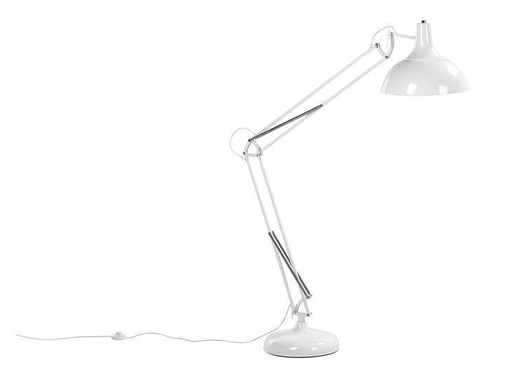 Beliani Lampa podłogowa stojąca biała metalowa ruchome ramie 180 cm Skandynawski design do salonu i sypialni Lampa z kloszem Lampa do czytania Lampa z regulacją wysokości Pomieszczenie Sypialnia