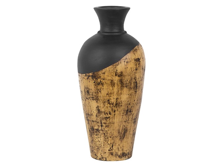 Beliani Dekoracyjny wazon ciemne drewno z czarnym ceramiczny 44 cm styl nowoczesny art-deco Ceramika Kategoria Wazony