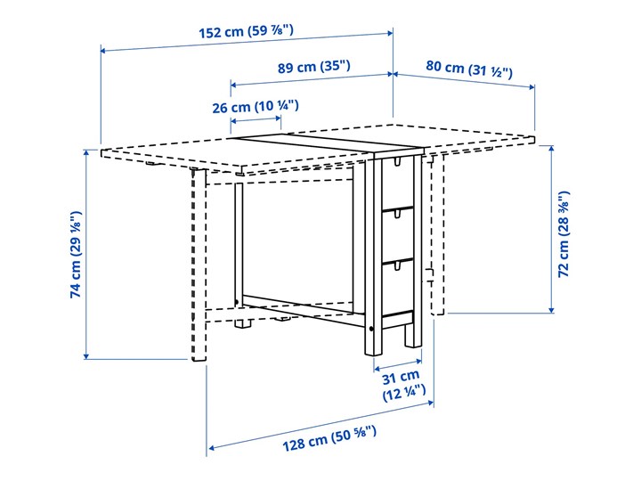 IKEA NORDEN / TERJE Stół i 2 składane krzesła, biały/biały, 26/89/152 cm Liczba krzeseł 2 krzesła Kategoria Stoły z krzesłami